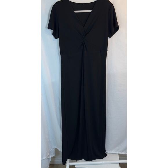 Liz Claiborne XL Black Short Sleeve Twist Front Midi Dress - Picture 2 of 7